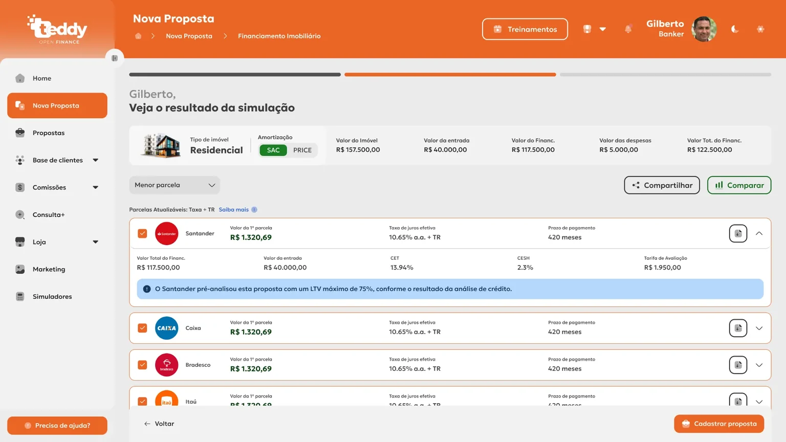 SAM Simula mostrando o resultado de uma simulação com várias instituições